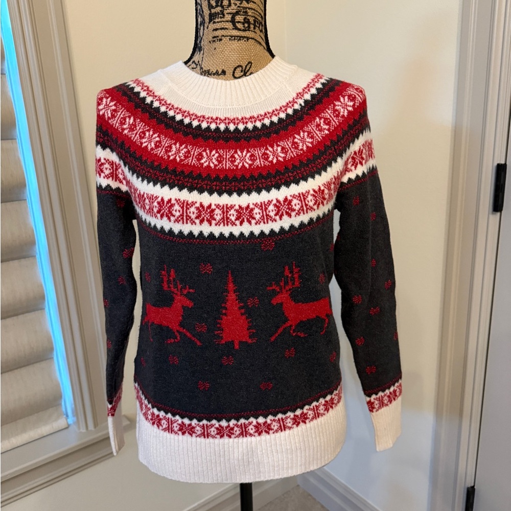 LOFT Nordic Red and White Reindeer Sweater - XS